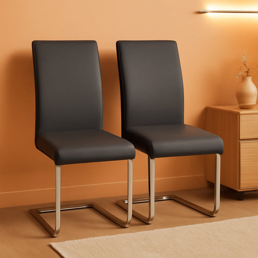 Dining Chairs Living Room Chairs Modern Chairs with High Back, Leather Surface and Metal Legs for Home Kitchen Wedding Louge, Set of 2, Gray