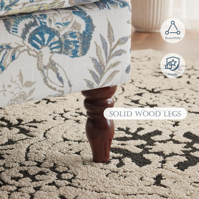 Blue Floral Upholstered Accent Armchair Living Room
