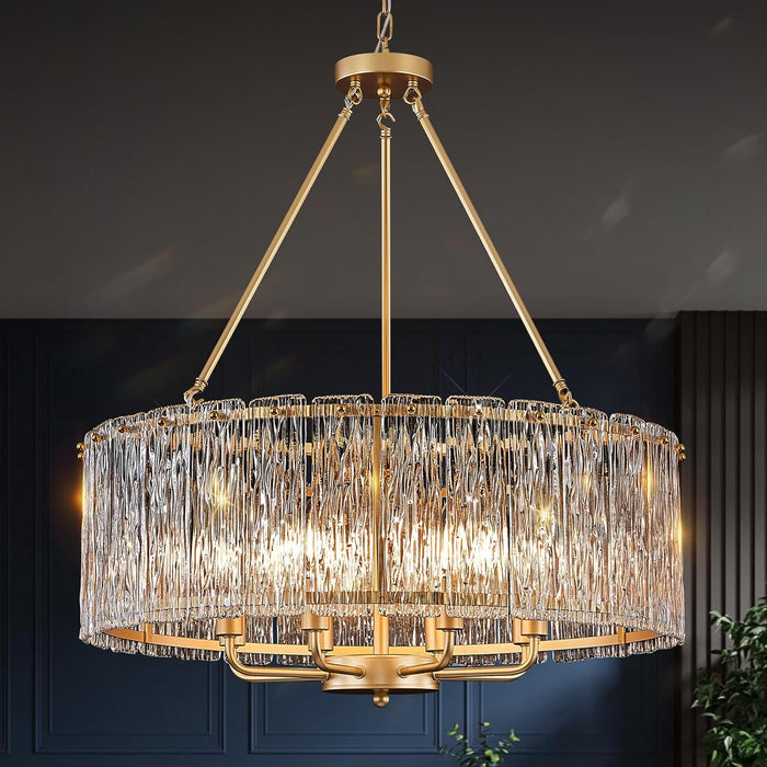 Gold Drum Chandelier 24.4 Inch CrystalLuxPremiumEdition