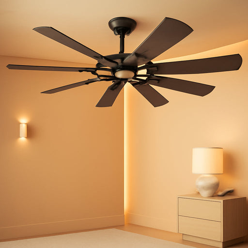 62 Inch Ceiling Fans with Lights, Large Low Profile Flush Mount Ceiling Fan with Remote Control, 8 Blades Double Sided, Reversible DC Motor, Silent Timing, Brown Indoor Outdoor Ceiling Fan