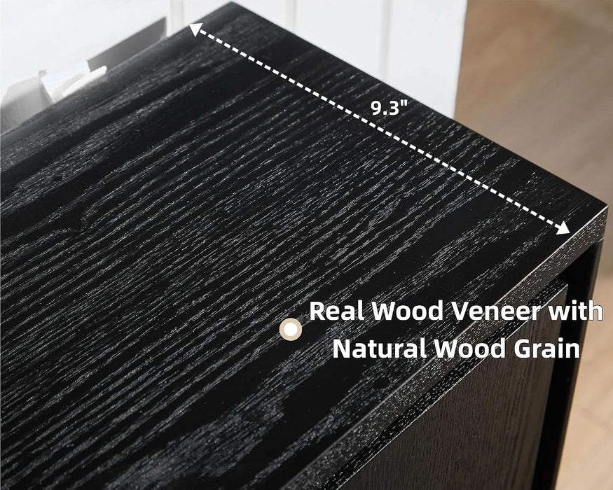 39" Black Real Wood Veneer Narrow Sideboard Buffet Storage Cabinet