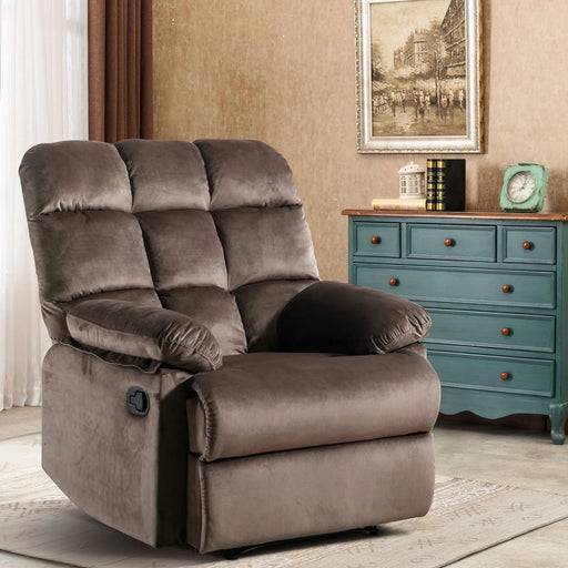 Classic Manual Recliner with Soft Fabric Reclining Chair Sofa for Living Room Bedoom, Brown