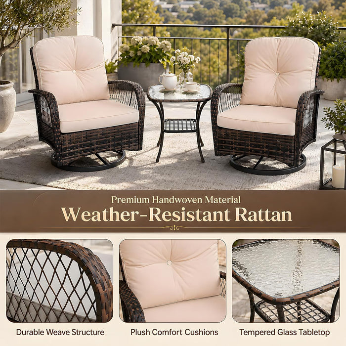 3 Piece Wicker Patio Furniture Set, Outdoor Swivel Chairs Set of 2