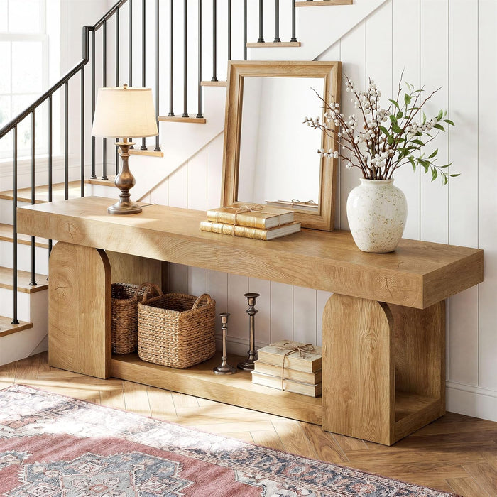 63-Inch Console Table for Entryway, Farmhouse Wooden Sofa Table behind Couch with 2-Tier Storage Shelf for Living Room, Foyer, Hallway, Entrance
