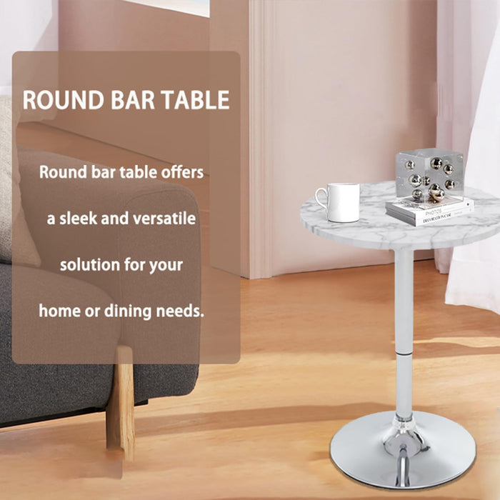 Round Bar Table Height Adjustable with MDF Top, 23.6" Small Breakfast Dining Tables Modern Cocktail Bar Table with 360 Swivel for Suitable, Kitchen, Living Room, Restaurant White