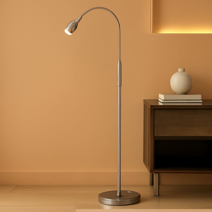 O’Bright Ray – Adjustable LED Beam Floor Lamp, Dimmable and Zoomable Spotlight, Flexible Gooseneck, Reading/Crafting Standing Lamp, Work Table Light, Brushed Nickel