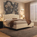Full Size Bed Frame with Headboard, Luxury Upholstered Velvet Platform Bed with Wingback, Button Tufted & Nailhead Trim, Anti-Slide Tall Footboard, No Box Spring Needed, Noise-Free, Beige