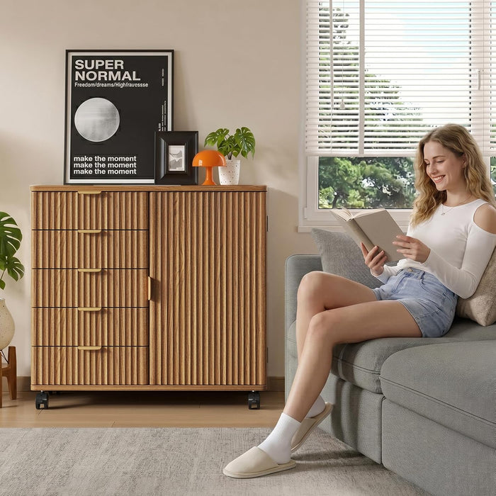 Five Drawer Wooden File Cabinet With AdjustableShelf