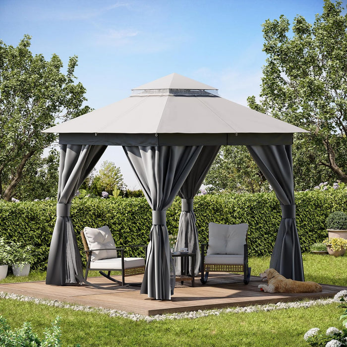Patio Gazebo 8'X8', Outdoor Heavy Duty Party Tent Shelter with Double Roofs, Mosquito Nettings and Privacy Screens for Backyard, Garden, Lawn, Gray