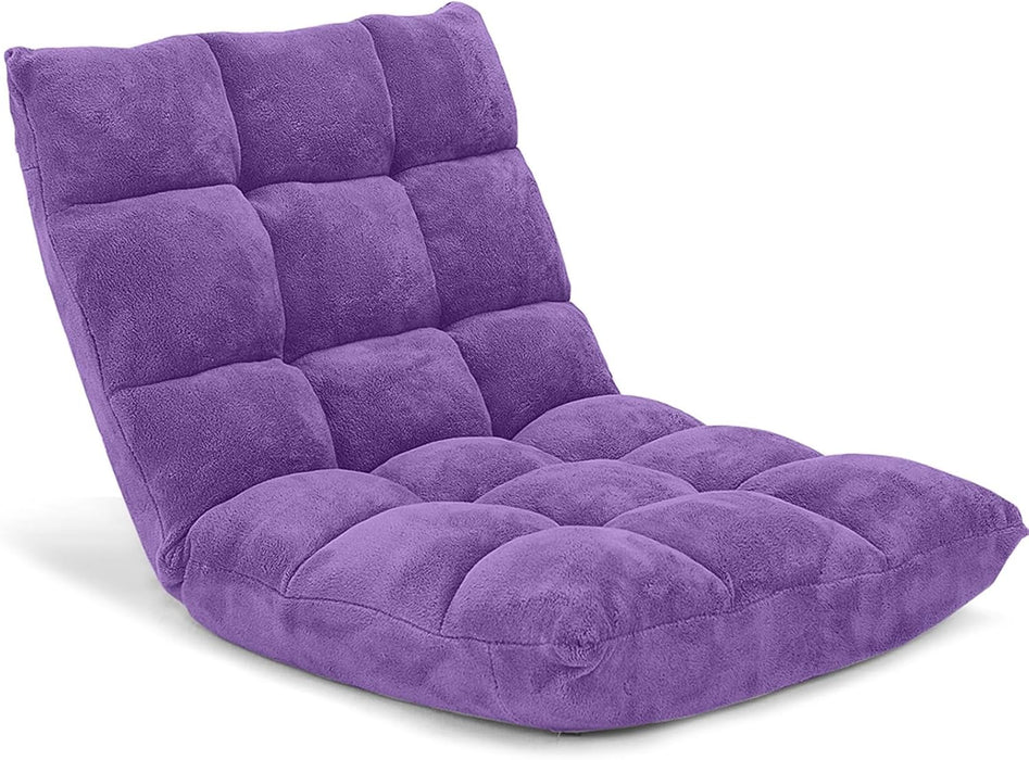 Floor Chair with Back Support, Folding Sofa Chair with 14 Adjustable Position, Padded Sleeper Bed, Couch Recliner, Floor Gaming Chair, Meditation Chair, Gaming Floor Chairs for Adults, Purple