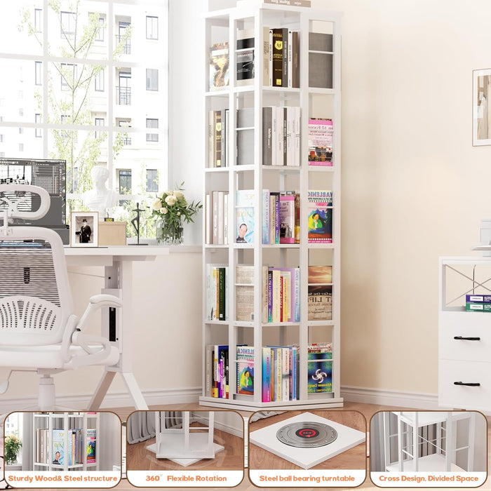 White 360 Degree Rotating Corner Bookshelf Display