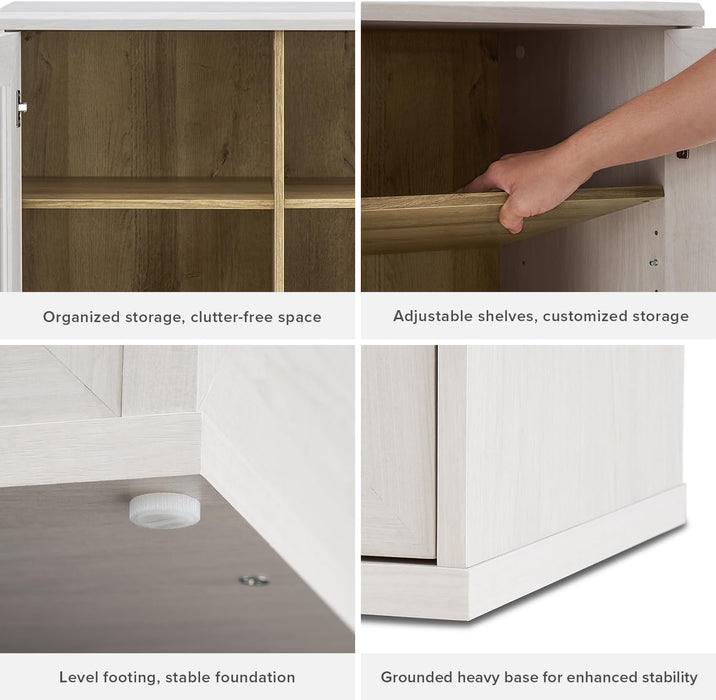 Blake Storage Cabinet, Small Modular Accent Display Sideboard Buffet Cabinet with Storage, Media Console Credenza, for Kitchen, Coffee Bar, Pantry, Living Room (White Oak Acrylic, Single)