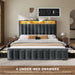 Queen Size Bed Frame with 4 Storage Drawers and RGB LED Lights, Velvet Upholstered Platform Bed with Charging Station and Bookcase Storage Headboard, No Box Spring Needed, Easy Assembly, Grey
