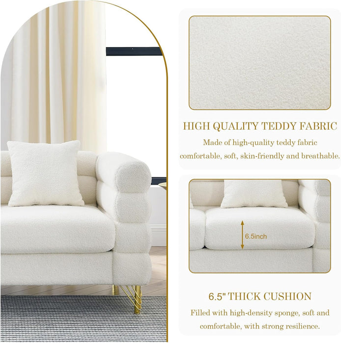 Sofa, 2 Pieces Sofa Set,Oversize 2/3 Seater Extra Deep Seat Sofa,Modern Upholstered Futon White Sofa Couch, Comfy Bouclé Cloud Sofa,Furniture for Living Room,Bedroom,Office,Apartment(White)