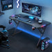 63 INCH Gaming Desk with LED Lights, Home Office Gamer Desk, Ergonomic Computer Table with Large Carbon Fiber Desktop, Office Workstation with Mouse Pad, Cup Holder & Headphone Hook, Black - ShipItFurniture
