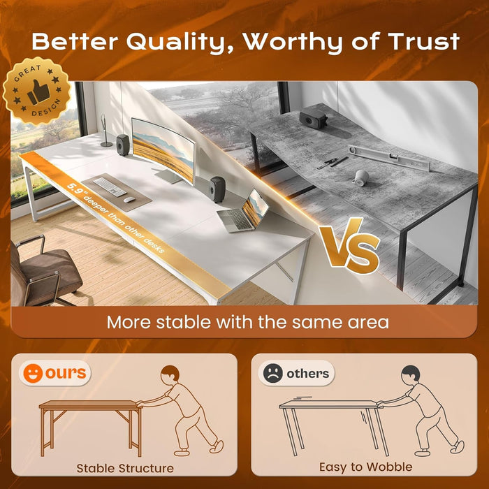 63 X 29.5 Inch Computer Desk with Deeper Desktop, Gaming Office Writing Work Desk for Home Office, Study, Bedroom, Work from Home, Metal Frame, White - ShipItFurniture