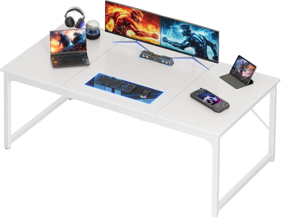 63 X 29.5 Inch Computer Desk with Deeper Desktop, Gaming Office Writing Work Desk for Home Office, Study, Bedroom, Work from Home, Metal Frame, White - ShipItFurniture