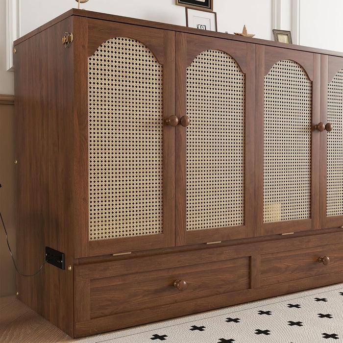 Queen Murphy Bed Cabinet Walnut PowerStationIntegrated