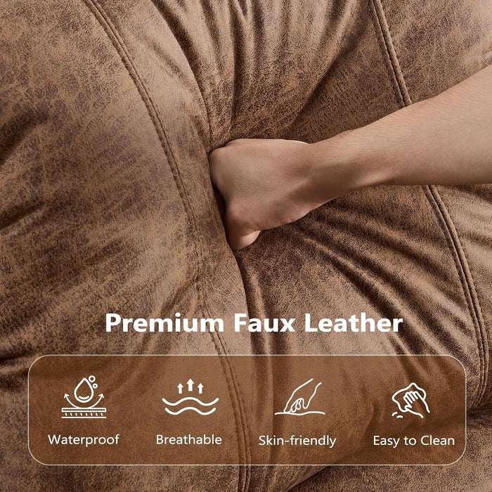 3-Piece Power Reclining Sofa Set with Rivets, Included Electric Massage Recliners, Loveseat Couch with Console and 3-Seater Recliner Sofa, Faux Leather Living Room Furniture Set, Brown