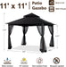Outdoor Patio Gazebo with Double Roofs, Stable Steel Frame and Mosquito Netting (11X11,Black)
