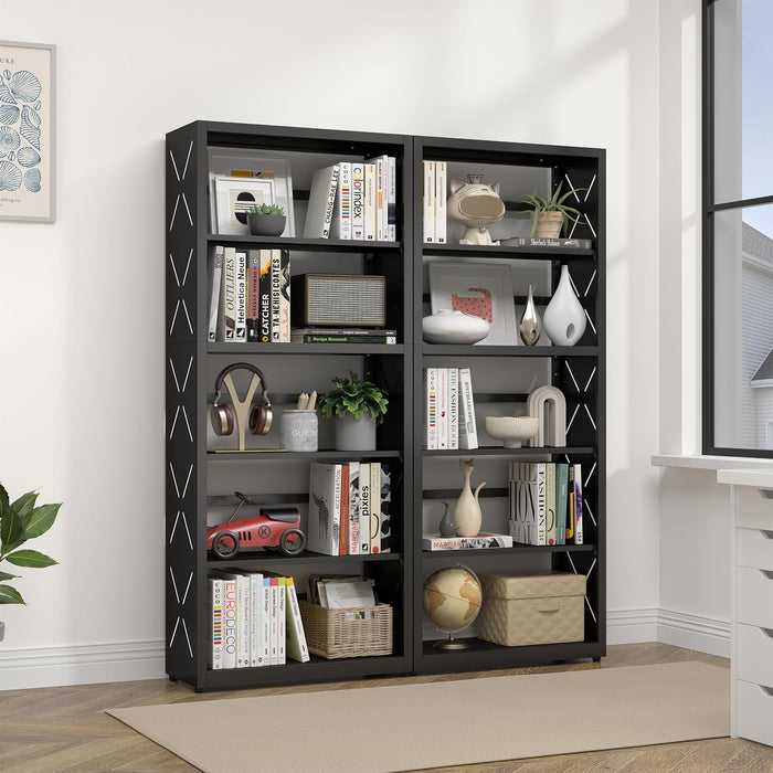 5 Tier Bookshelf, 55"Metal Display Book Shelf, Adjustable Bookcase | Black Bookshelf, Modern Utility Shelf, Tall Storage Shelves, Open Book Case for Office, Living Room, Kitchen, Study Room-23"W