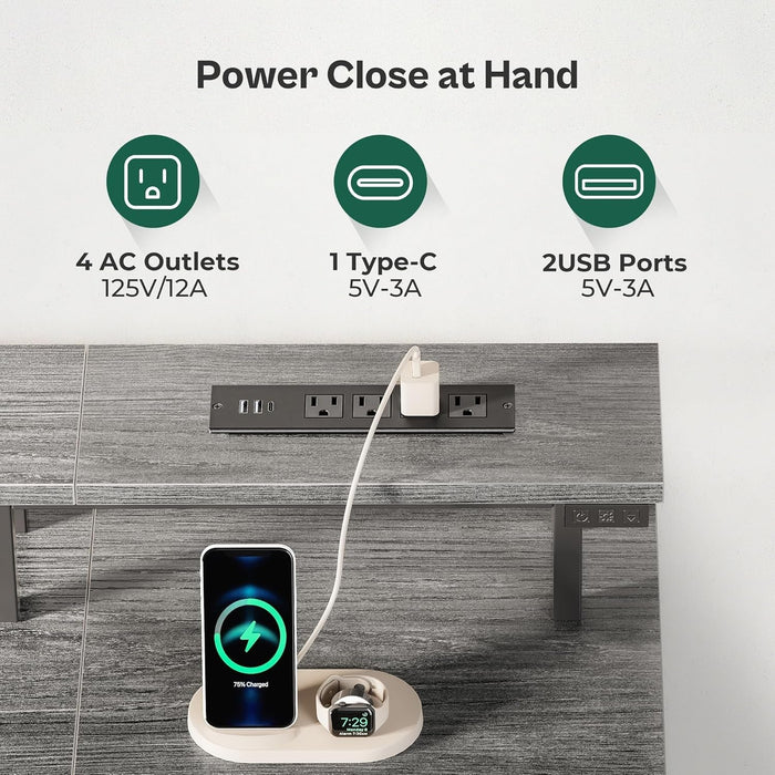 47 Inch Computer Desk with Power Outlets and LED Lights, Gaming Desk with 4 Drawers, Office Desk with Monitor Stand, Study Desk Work Desk for Home Office, Small Spaces, Gray