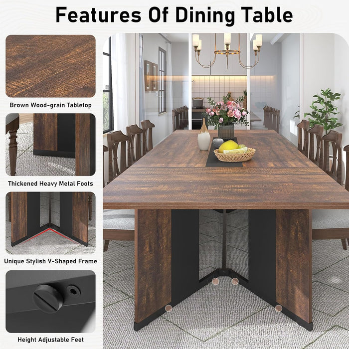 Brown 94 Inch SolidWood Dining Table StainResistant