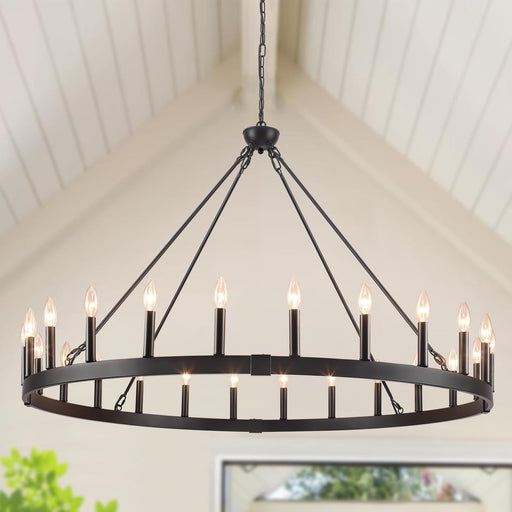 Black 48 Inch Wagon Wheel Chandelier IndustrialGrade