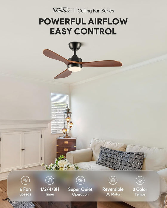 Contemporary 42 Inch Black Wooden Ceiling Fan Remote