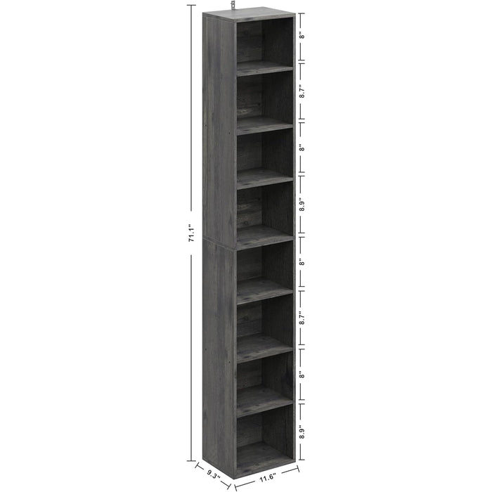 Tall Narrow Bookshelf 8 Tiers, Compact Corner Bookcase, Easy to Match for Living Room, Office, Study, Bedroom