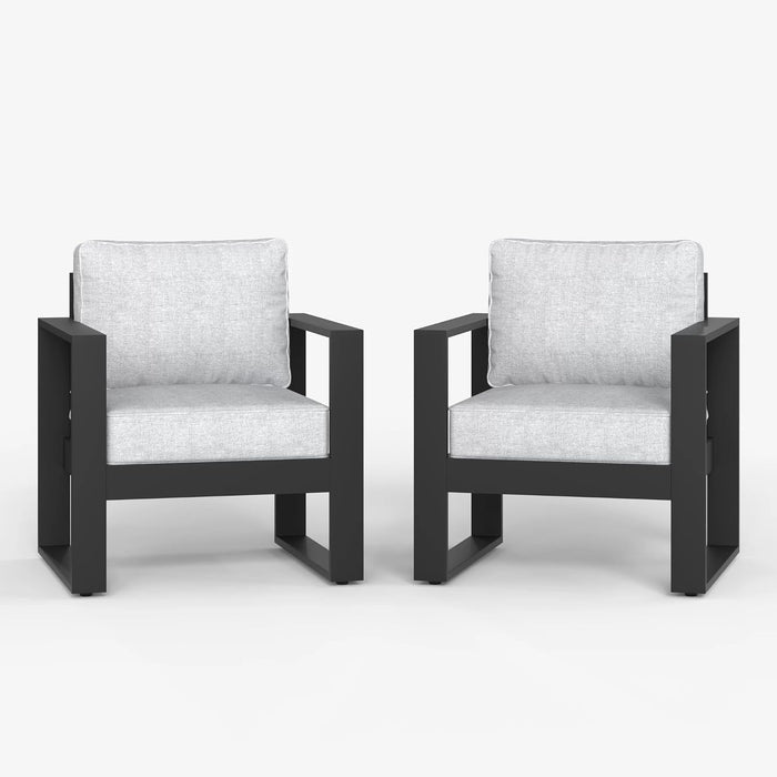 Outdoor Patio Aluminum Chair, Metal Modern Armchair Set of 2 with Washable Thick Cushions