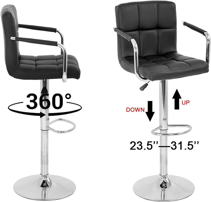 Modern Bar Stool Set of 2 Barstools Armrest Height Adjustable Counter Stools Bar Chairs Swivel Bar Stool PU Leather Hydraulic Dining Room Chairs Home Kitchen Stools (Black)
