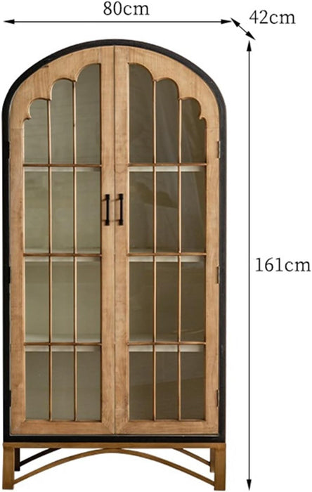 Bookcase Bookcase Solid Wood Floor-Standing Wabi-Sabi Style Bookshelf Glass Display Cabinet with Door Wall Storage Cabinet Bookshelf