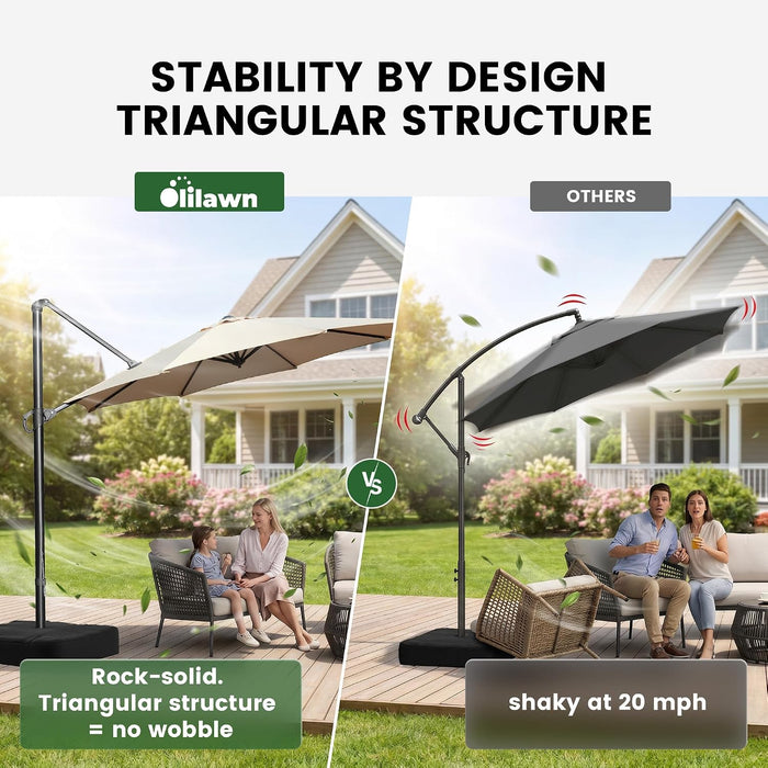 10FT Outdoor Patio Umbrella with Base Included, Heavy-Duty Frame Cantilever Offset Umbrella with 360° Rotation & Infinite Tilt, Uv-Resistant Water-Repellent Shade for Patio, Poolside, Backyard, Beige