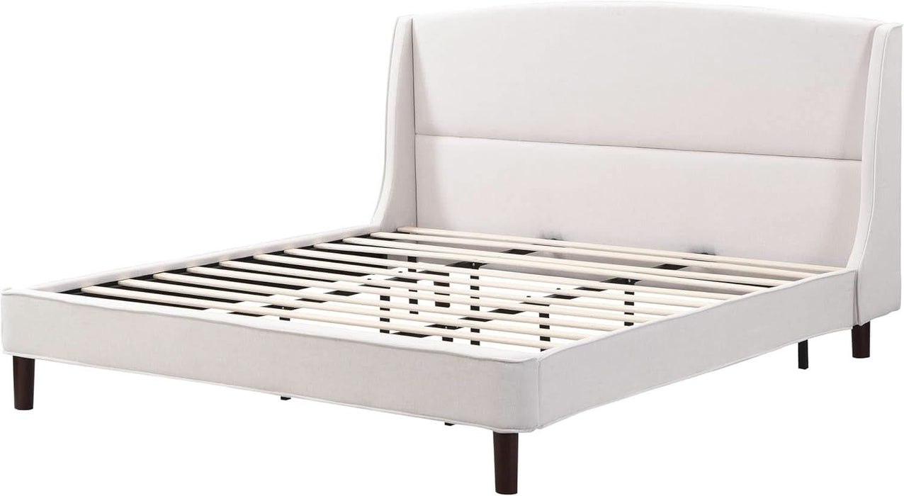 Cordo 44.50" H King Size Bed Set, Upholstered Platform Bed with Wingback Headboard, Solid Wooden Slats Panel Support, No Box Spring Needed, Easy Assembly, Beige