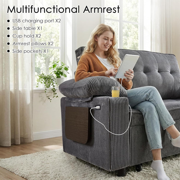 58In Sleeper Sofa Bed DarkGrey FoldableSideTable SpaceSaving