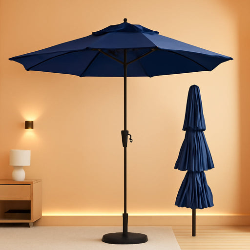 9FT 3-Tiers Outdoor Patio Umbrella with 5-Year Fade Resistant,Vented Outdoor Commercial Market Umbrella with UPF50+ UV Protection & Push Button Tilt and Crank for Pool,Backyard(Navy Blue)