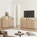 12 Drawers Dresser for Bedroom, 63" Wood Dresser with Power Outlet, LED Lights and Deep Drawers, Wide Chest of Drawers, Modern Minimalist Closet Dressers for Kids Bedroom, Living Room, Nursery, Oak