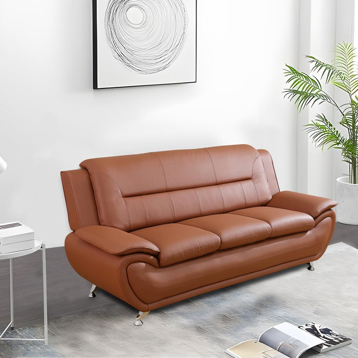 Faux Leather 2 Piece Sofa Set, Modern Orange Living Room Couch and Loveseat with Solid Wood Frames, Foam Filled, Button Tufted