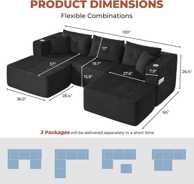 100Inch U Shaped Oversized Modular Sofa LuxuriousCorduroy