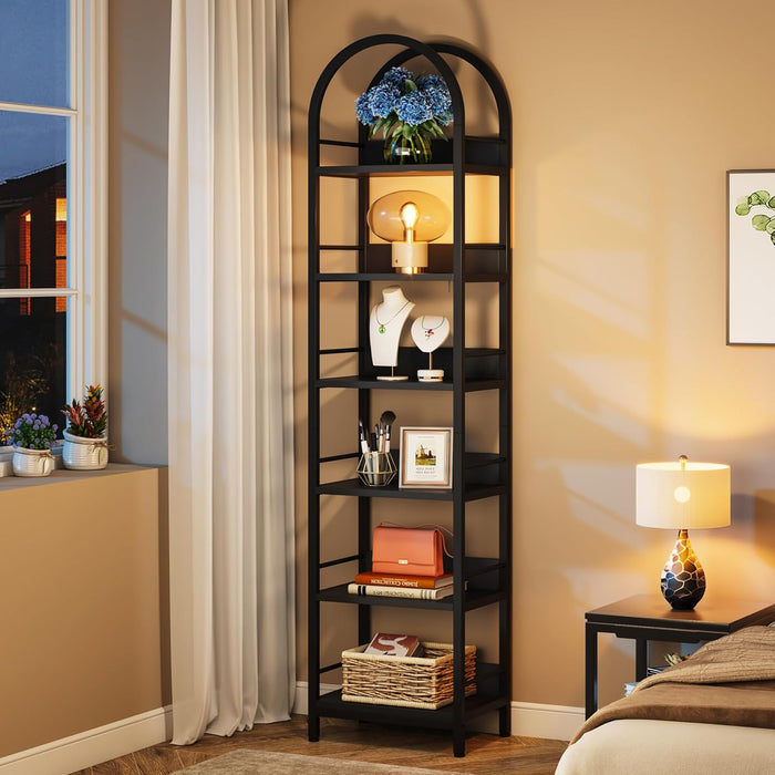 78.7 Inches Towering Arched Corner Bookshelf Black