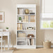 71 in Farmhouse Bookcase W/Double Fluted Design, 5 Tier Tall Bookshelf with Wooden Base, Wooden Bookshelf Rustic Vintage Book Shelf for Office Library (White, 70.8" H X 30" W X 11.9" D)