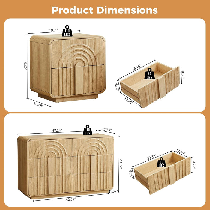 3-Piece Dresser Bedroom Set, 6 Drawer Dresser & 2 Drawer Nightstands