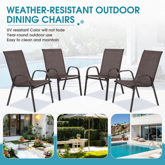 24.4" Wide Outdoor Patio Stackable Chairs Set of 4, Brown