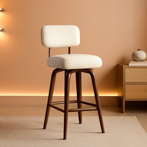 Swivel Bar Stools Set of 3, 26" Counter Height, Beige Grey | Walnut Wood Legs, Upholstered Seat, Supportive Backrest, Easy-Clean Faux Leather, Mid-Century Modern, 4-Inch Cushion