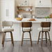 Swivel Bar Stools Set of 3, 26" Counter Height, Beige Grey | Walnut Wood Legs, Upholstered Seat, Supportive Backrest, Easy-Clean Faux Leather, Mid-Century Modern, 4-Inch Cushion