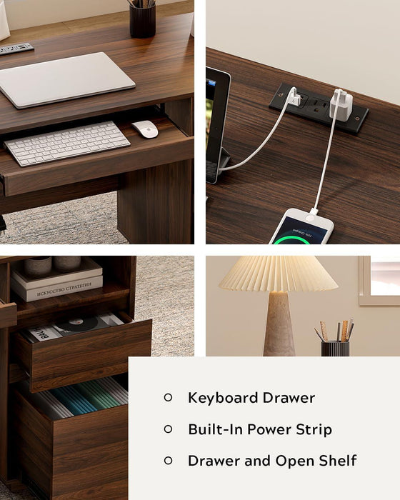 Farmhouse Executive Desk With Charging Station Brown
