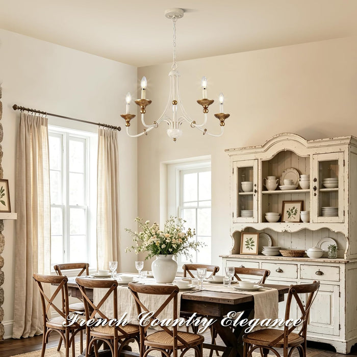 27Inch French Country Chandelier 5 Light AntiqueWhite
