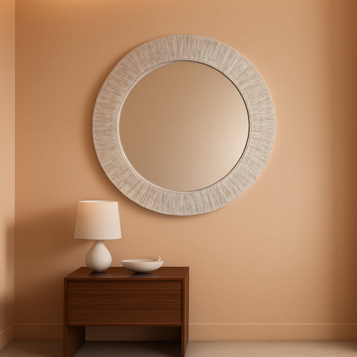 1040142, Pearlescent White round Capiz Seashell Sunray Wall Mirror