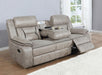 Home Furnishings - Greer - Fabric - Upholstered Motion Reclining Sofa with Drop-Down Console Stainless Steel Cupholders - Living Room - 30-Inch - Taupe - 651351